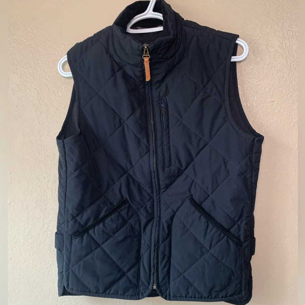 J. Crew Navy Blue Outdoors Sussex Quilted Black Primaloft Zip Up Vest Size XS
